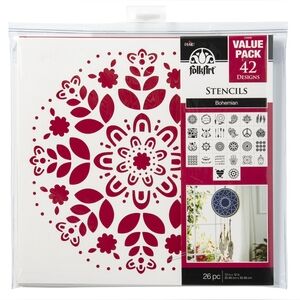 FolkArt Boho Paper Stencil Set 12x12 26pc DIY Decor Scrapbook Crafts